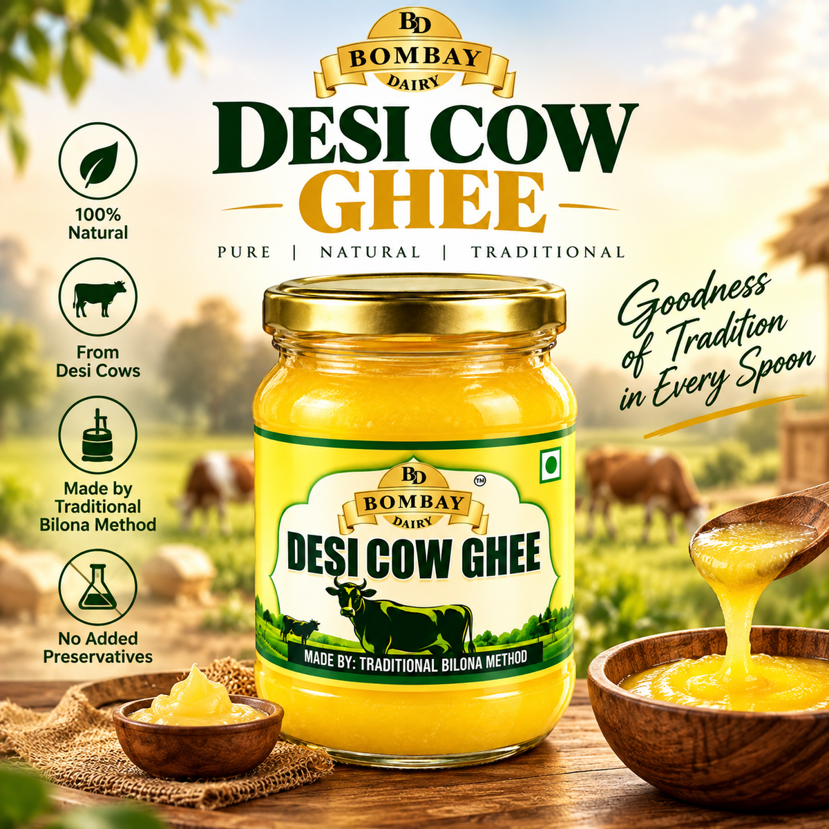 Pure Cow Ghee | Rich & Traditional Desi Ghee by Bombay Dairy