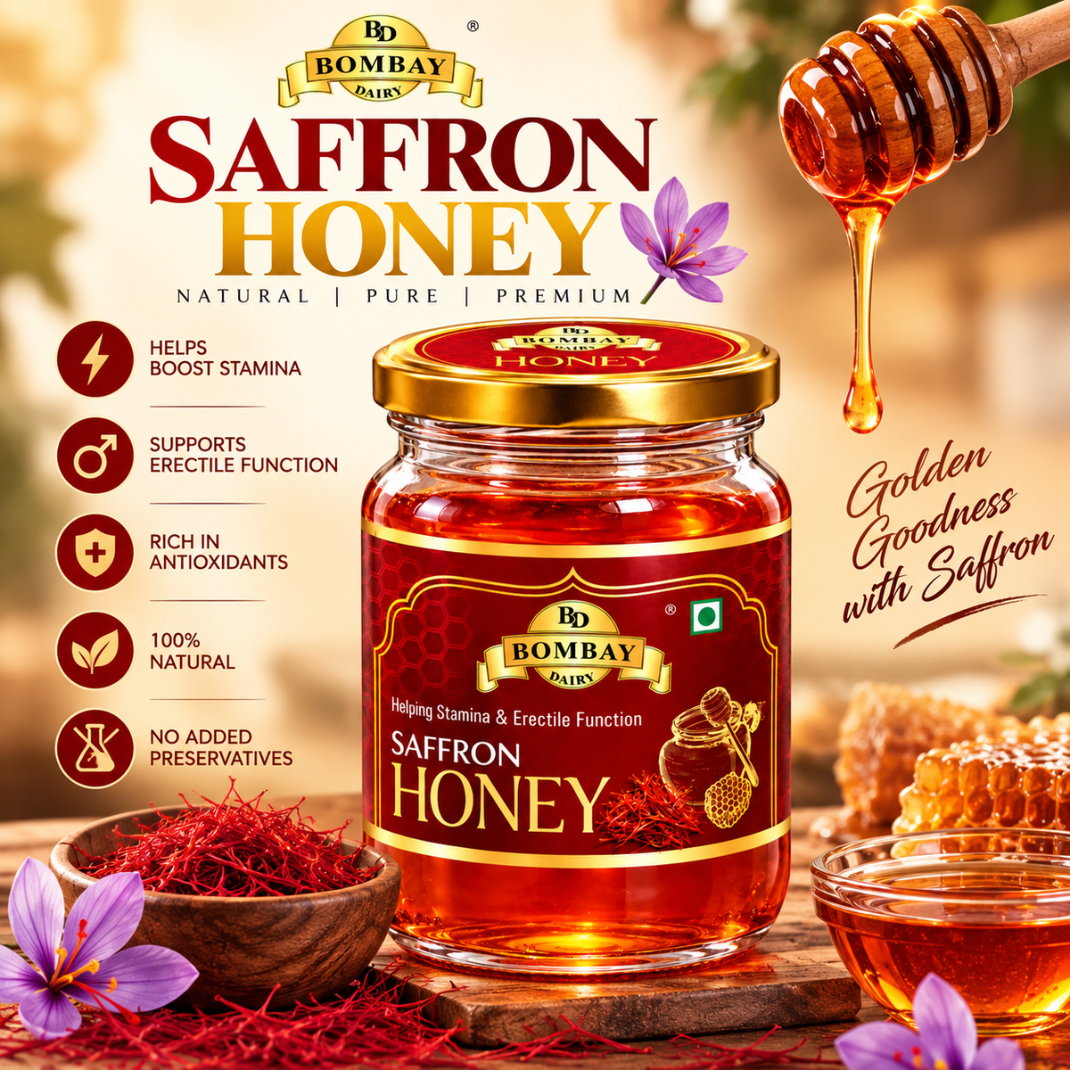 Premium Saffron Honey | Natural Honey Infused with Kesar